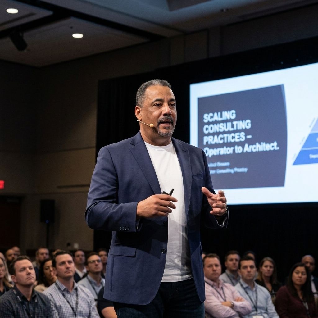 Eric Hardy speaking to an audience on stage